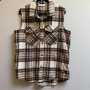C by one wool  button plaid vest Sz L 22” PTP